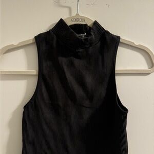 Dark Grey Ribbed Sleeveless Top